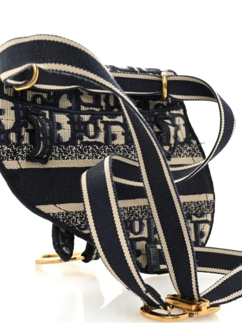 Dior Navy & White Oblique Mini Saddle Bag with Gold 'D' Charm - Picture 6 of 12